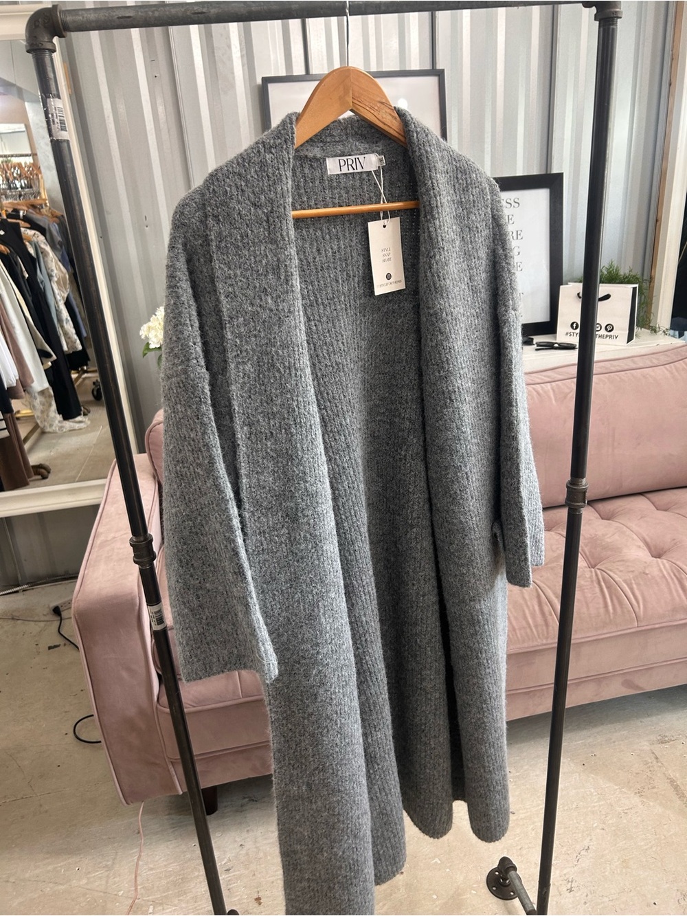 Priv - Grey Long Cardigan NWT Large